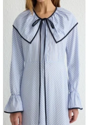  Modest Blue Collar Piping Detail Woven Dress Tctss25Eb00005