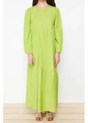  Modest فستان منسوج من القطن ذو قصة واسعة باللون الأخضر الزيتي TCTSS21EL3470