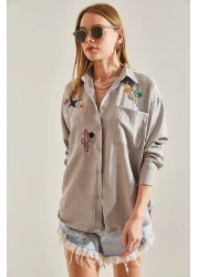 Bianco Lucci قميص كتان نسائي مطرز