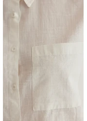  Collection White Cotton Blended Linen Look Oversize Wide Fit Woven Shirt Twoss25Go00096