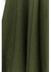  Collection Khaki A-line Shirt Collar Guiped Midi Woven Dress TWOSS21EL1023