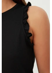  Collection طقم بيجامة محبوكة من القطن بنسبة 100% باللون الأسود مع شورت THMSS22AU0304