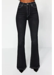  Collection Black Contrast Stitching High Waist Flare Jeans Twoss22Je0460