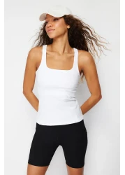  Collection White Recovery 2 Layers With Pad Inside Sports Bra Square Collar Knitted Sports Top/Blouse THMSS24BZ00002