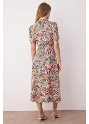  Collection Lilac Floral Pattern Belted Midi Woven Viscose Shirt Dress TWOSS20EL1559