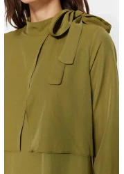  Modest فستان منسوج بتفاصيل ربطة عنق كاكي TCTSS23EB00283