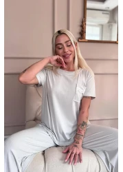 Pijamaevi Gray Dublin Short Sleeve Lace Women's Pajamas Set