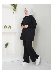 VOLT CLOTHİNG Women's Slit Zipper Collar Detailed Pants Hijab Set