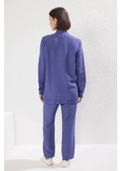  Modest طقم بنطال منسوج من الكتان باللون الأزرق الداكن TCTSS24US00016