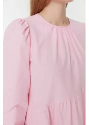  Modest فستان منسوج من القطن ذو قصة واسعة مع تفاصيل رباط مسحوق TCTSS21EL3470