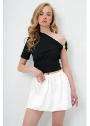 Trend Alaçatı Stili Women's Black Asymmetrical Collar Draped Shoulder Accessory Sandy Blouse Alc-X13894