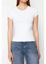  Collection Crew Neck Short Sleeve Polyamide Knitted T-Shirt - Fitted, White TWOSS24TS00238