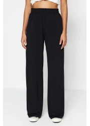  Collection بنطلون محبوك عالي الخصر قابل للتمدد - أسود مريح ذو قصة واسعة الساق TWOSS23PL00129