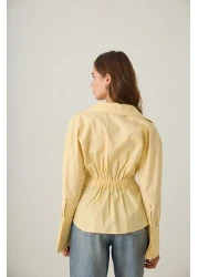 Setre Butter Yellow Waist Detailed Asymmetric Closure Long Sleeve Wide Cut Shirt