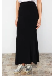  Collection Black Fitted Fish Form Flexible Knitted Maxi Skirt Twoss24Et00155
