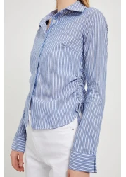 Arma Life قميص نسائي قصير ضيق مخطط بحاشية جانبية باللون الأزرق