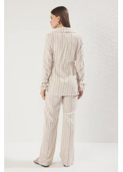  Modest Beige Linen Blended Striped Woven Under-Upper Set Tctss25Us00027