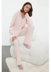  Collection Soft Corded Pajama Set - Pink Brushed Cardigan Thmaw25pt00074