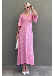 Madmext Pink Floral Print Half Sleeve Dress Mg2390