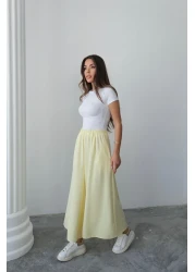 Hatun Atila تنورة بنطلون كريب مزدوجة واسعة القطع بخصر مطاطي - أصفر