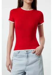  Collection Flexible Viscose Fabric - Color Block Red T-Shirt TWOSS24TS00063
