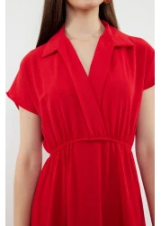  Collection فستان Aerobin أحمر متوسط الطول - سادة على شكل حرف A، ياقة مزدوجة الصدر TWOSS24EL00599