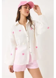 Bianco Lucci قميص نسائي من الموسلين مقاس كبير ومطرز على شكل قلب Süzene 2036 60283052