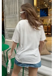 Bianco Lucci Women's Bird Patterned Combed Cotton Tshirt