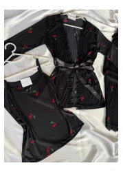 Pijamacs Black Cherry Patterned Pegasus Pajama Set with Apron