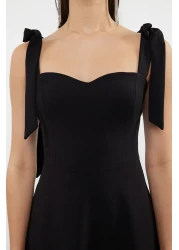  Collection Black A-Line Strap Binding Detail Woven Evening Dress Night Graduation Dress Tprss24El00251