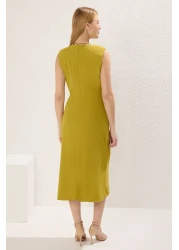  Collection Oil Green Solid Body-Hugging Accessory Midi Woven Dress Twoss25El00204