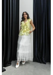 Havoş بلوزة صفرية بأكمام مكشكشة باللون الأصفر