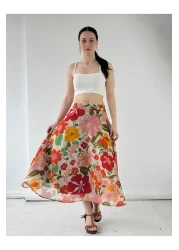 Retrobird Floral Valerie Chiffon Flared Lined Long Skirt Women's Cream