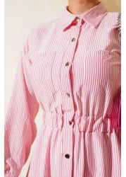 VOLT CLOTHİNG Metal Buttoned Striped Hijab Dress - Boydan