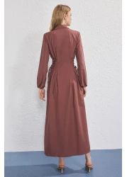  Modest Brown Binding Detailed Woven Dress Tctss25Eb00141