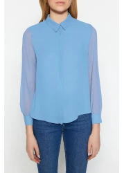  Collection Light Blue Woven Shirt - Transparent Sleeve, Regular Fit TWOAW20GO0116