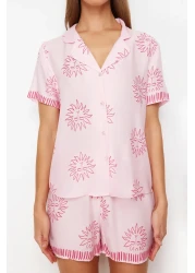  Collection طقم بيجامة منسوجة بنقشة الشمس الوردية مع شورت فيسكوز THMSS24PT00009