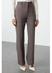  Collection High Waist Anthracite Straight Cut Trousers with Ribbed Detail - TWOSS21PL0093