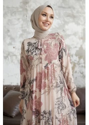 InStyle Jalya Collar Buttoned String Chiffon Hijab Dress - Powder