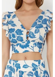  Collection زهرة نمط المنسوجة Flounce بلوزة تنورة الشاطئ البدلة TBESS19BB0102