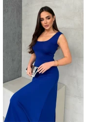 modavingo Women Soft Touch Front Back Square Neck Dress Sax Mdv1001