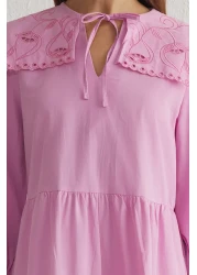  Collection Lilac Straight Cutout Embroidery Detail Midi Woven Dress Twoss25El00061