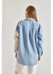 Bianco Lucci قميص نسائي مزدوج اللون مطرز بالخرز على شكل قلب