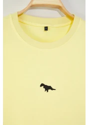  Collection Yellow Oversize Dinosaur Embroidered T-Shirt 100% Tok Fabric