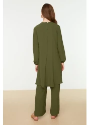  Modest طقم منسوج بأكمام كاكي مرنة وواسعة الساق من Aerobin - بنطلون TCTSS22US0023