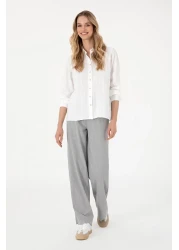 U.S. Polo Assn. قميص أبيض طويل الأكمام للمرأة 50299631 -VR013