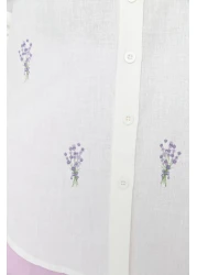  Collection Cotton Oversize Ecru Floral Embroidered Shirt - TWOSS22GO0246