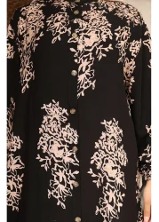 sefamerve Floor-Length Buttoned Patterned Dress 2080-03 Black