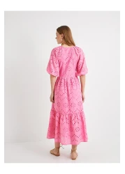 Koton فستان طويل بقصة منخفضة وأكمام بالون وأزرار