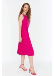  Collection Fuchsia Waist Opening Pleated Midi Woven Dress TWOSS20EL0980